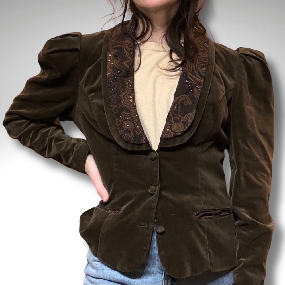 VTG Scott McClintock Velvet Victorian Revival Puff Sleeve Blazer Paisley Trim S - Picture 8 of 8